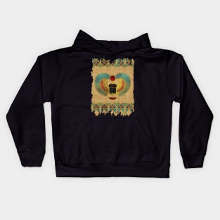 Egyptian Scarab  beetle  Ornament on papyrus Kids Hoodie